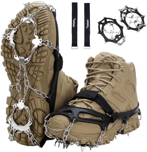 Crampons Upgraded 19 Spikes Ice Snow Grips Traction Cleats System Safe Protect for Walking, Jogging, or Hiking on Snow and Ice (Medium)