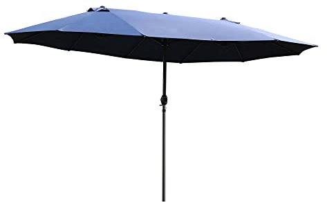 Outsunny Ombrellone da Giardino 460x270x240cm Doppio con Apertura a Manovella, Acciaio e Poliestere Blu