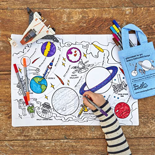 eatsleepdoodle Tovaglietta da colorare per bambini con 10 pennarelli lavabili per bambini, 33 x 47 cm, tovaglietta da colorare Space Explorer, ultra lavabile e riutilizzabile, per bambini
