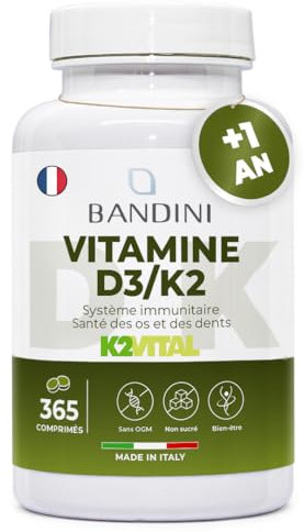 Bandini® Vitamina D3 K2 | 365 COMPRESSE (12 Mesi) | Vitamina D 2000 UI + 200 mcg Vitamin K | Vitamine MK-7 99% All Trans Vit D3+K2 | Per Ossa, Denti, Muscoli, Articolazioni & Sistema Immunitario