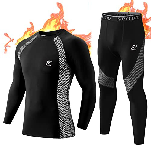 MeetHoo Thermounterwäsche Herren, Funktionsunterwäsche Atmungsaktiv Thermo Unterwäsche Set Lang Thermohemd & Thermohose für Männer Skifahren Laufen Sport