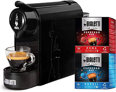 Bialetti Gioia, Macchina Caffè Espresso per Capsule in Alluminio, Incluse 32 Capsule, Nero