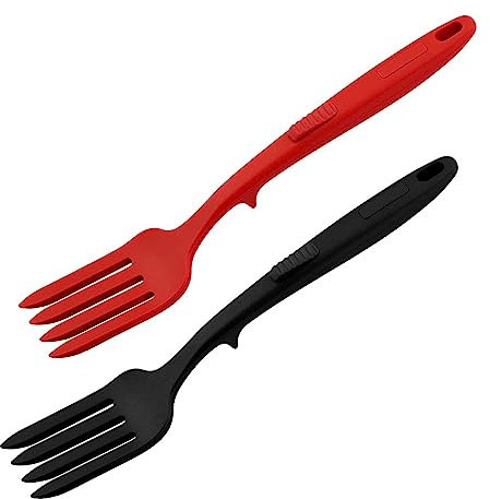 Jagowa 2pcs Silicone Fork, Black, 29.5cm, Nonstick, Dishwasher Safe, Heat Resistant (-40 to 230°C), Multifunctional Cooking Fork