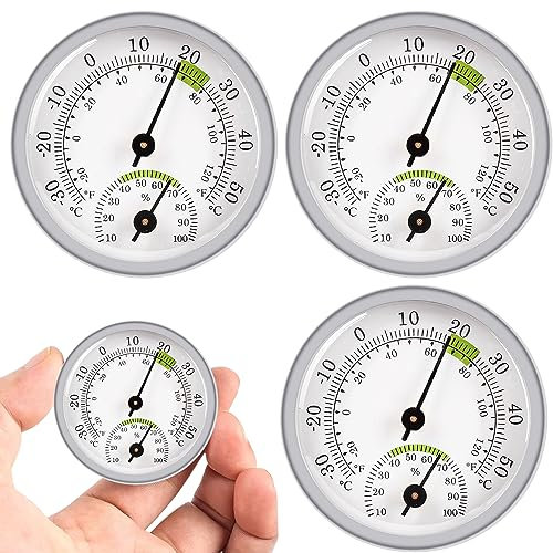 Termómetro higrómetro fácil de leer: Nizirioo 3 unidades Termómetro redondo higrómetro interior analógico, fácil de leer, termómetro de habitación, medidor de humedad para bebé, garaje, oficina,