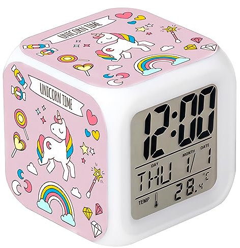 Cisixin 1 Pezzi Sveglia da Comodino,Sveglie Digitali per Ragazze,con Wake-up Light con Tempo 12/24 Ore,Data,Temperatura,Funzione Snooze,Wake-up Sveglia con Luce Notturna per Bambini