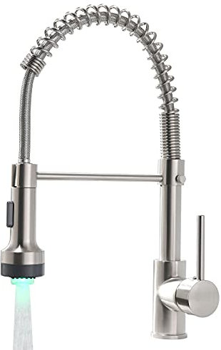 AIMADI LED Wasserhahn Küche Küchenarmatur Armatur Küche mit Herunterziehen Brause Ausziehbar Spültischarmatur Mischbatterie küche 360°Schwenkbar Zwei Sprühfunktionen Gebürsteter Nickel