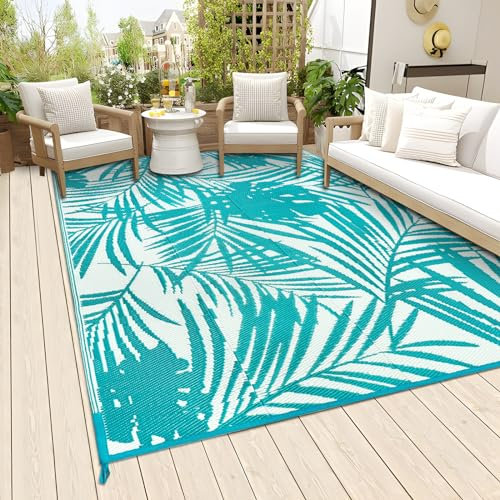 Famiaby - Alfombras para exteriores, impermeables, grandes, para patio, jardín, portátil, camping, ligera, para picnic, balcón, terraza, porche, playa, barbacoa (verde azulado, 180 x 270 cm)