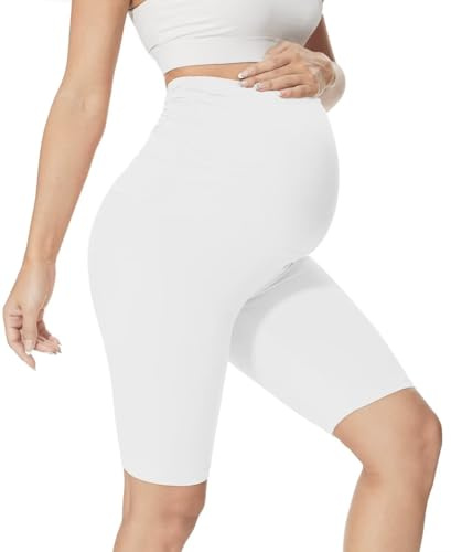 QGGQDD Leggings premaman corti da donna, pantaloncini da ciclismo premaman, pantaloni premaman corti per gravidanza, per donne incinte, bianco, M
