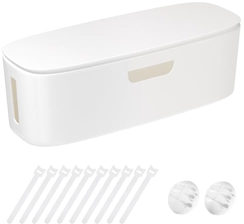 Cable Management Box - Large Cord Organizer Box to Hide Power Strip & Under Desk, TV Computer Wires Cable Organizer Box with Baby Proofs, Desk Cord Organizer for Home/Office - White