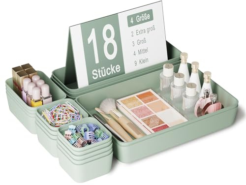 Homhut Plastic Drawer Organizers, 18 PCS Drawer Organizer Bins, Bathroom and Vanity Organizer Plastic Tray, Makeup organizer and storage for Makeup, Bedroom, Kitchen Gadgets Utensils and Office