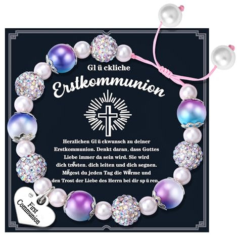 YADOCA Erstkommunion Armbänder für Mädchen Personalisierte Herz Kreuz Perlen Armbänder Mädchen Erstkommunion Geschenk Taufe Geschenk