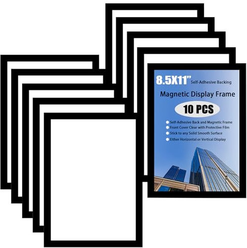 10PCS A4 Magnetic Photo Frames, Self Adhesive Magnetic Picture Frame, Magnetic Poster Frame Magnetic A4 Paper Display Frame for Paintings, Photos, Notices, Certificate, Poster(Black)