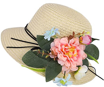 Dinnesis Baby Junge Sonnenhut Sommerhut Kinder Blume Mädchen Strohhüte atmungsaktive Hut Kinderhut Weicher Kinderschal (Beige, One Size)