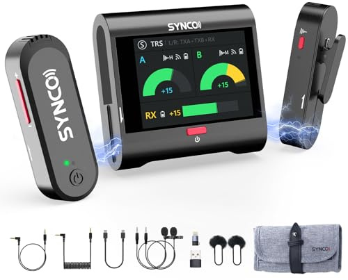 SYNCO G3 PRO Wireless Lavalier Microphone System, 2.4GHz Dual Lapel Mics with 2 Touchscreen 250m 10h 3-Level Noise Cancellation for Camera & Smartphone