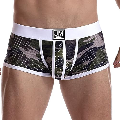 JOCKMAIL Calzoncillos Hombre Bóxer Hombre Bóxers de Malla de Talle Bajo Elástico Ropa Interior Cómoda (FR/ES, Letras, L, Regular, Regular, Blanco)
