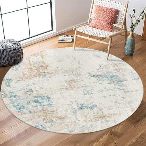 Homcomodar Teppich Rund 120cm Teppich Wohnzimmer Abstrakter Teppiche Beige Kurzflor Teppiche Schlafzimmer für Wohnzimmer Kinderzimmer Schlafzimmer