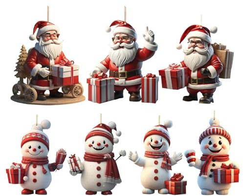 -Weihnachtsdekorationen, Weihnachtsbaumanhänger - 7X 2D-Weihnachtsbaum-Anhänger-Ornamente, Figuren-Dekorationen, Klassische Weihnachtsdekorationen, Acryl-Ornam