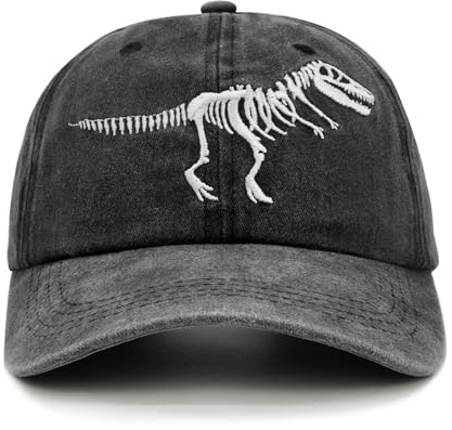 Cappello da baseball con teschio e dinosauro, ricamato, regolabile, per bambini dai 2 agli 11 anni, Nero , Taglia unica