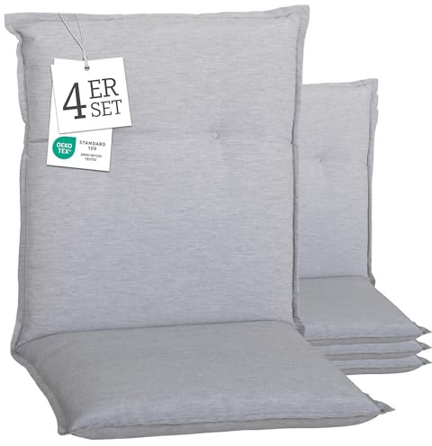 Beo® Barcelona Niedriglehner Gartenstuhl-Auflagen 4er Set | Waschbar | Atmungsaktiv | UV-beständig | Made in EU | Öko-Tex Standard | 8 cm Dicke Sitzkissen Outdoor
