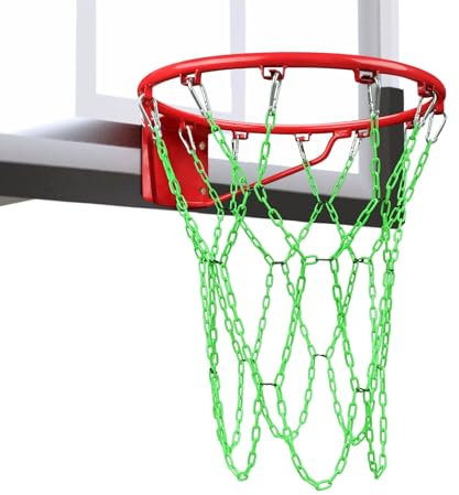 Chain Basketball Net Heavy Duty Replacement,Carbon Steel Basketball net, Anti-Rust Use Indoor Outdoor Standard 12 Loops Basketball Hoop,Green