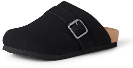 Amazon Essentials Women's Comfort Clogs, Available With and Without Faux Shearling Lining, Black Faux Suede, 10