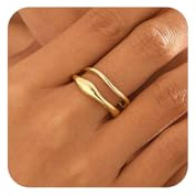 CharmBurst 2 Stück Ringe Set Gold, Verstellbarer Ring Gold Damen, Wasserfester Zehenring, Chunky Goldring Damen, Glänzender Ring Schmuck, Eheringe Stilvoll