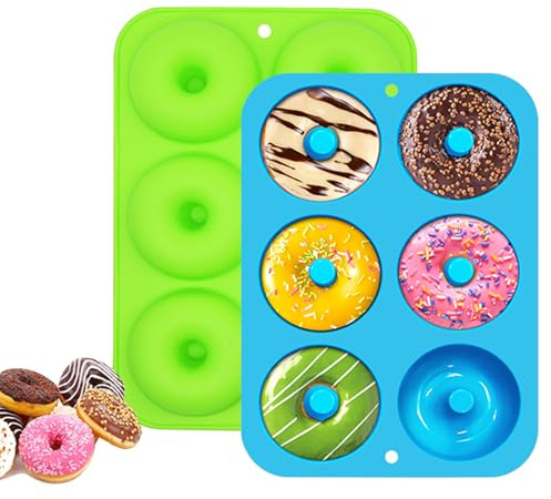 MDLSDE 2 Pièces Moule Donuts, 6 Cavités Moule A Donuts Silicone Cake Factory Anti-Adhésifs Résistant À La Chaleur Des Beignets Convient pour Faire Beignets Muffins Gâteaux Bleu Vert