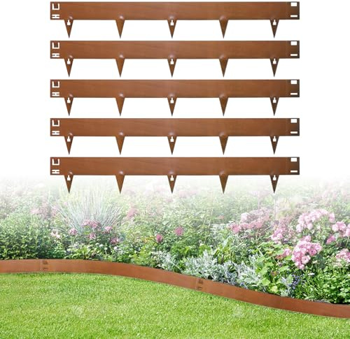 wowspeed 5 Pezzi Bordura per Giardino in Acciaio Corten, 107cm Bordura per Aiuola, Altezza 20cm, Bordo per Aiuole Flessibile, Bordure per Aiuole, Bordi per Aiuole Giardino per Cortile, Prato, Orto