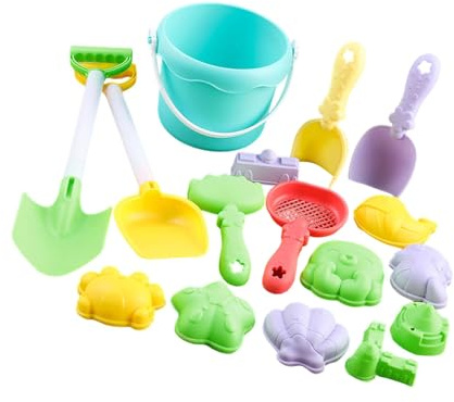 Qcbuegof Juego de juguetes de arena para niños con cubo de pala, molde para viajes a la playa, parque, al aire libre, motor fino, desarrollo de habilidades, juguete de arena para niños