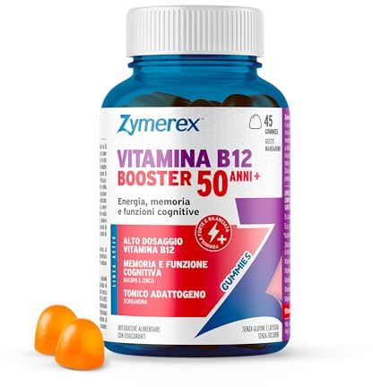 Zymerex VITAMINA B12 BOOSTER +50ANNI Gummies | 45 gommose = 45 giorni di trattamento | Sostegno per Memoria | Energia quotidiana | Funzione cognitiva | Dopo 50 anni | Senza zuccheri, glutine, lattosio