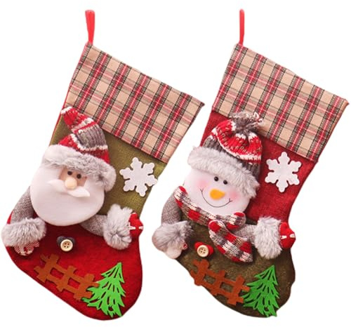 AYNKH 12.6Inch Christmas Stockings, Big Size Classic Snowman Santa Stocking Xmas Party Decoration for Adult Family Fireplace Hanging Ornament