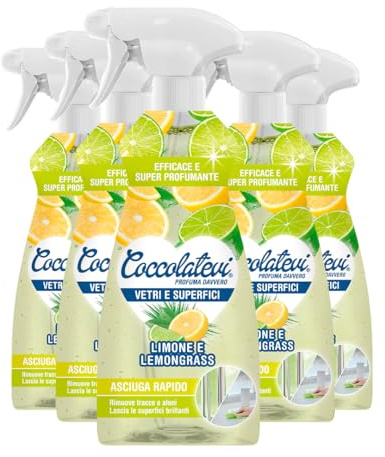 COCCOLATEVI Detergente Vetri 625 ml, Pulizia Senza Aloni, Asciugatura Rapida, Pulisce e Deterge, Spray Superfici Super Profumante (625 ml (Confezione da 5), Limone e Lemongrass)