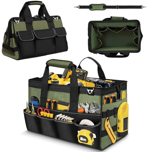 Borsa per attrezzi, borsa per attrezzi vuota con 21 scomparti, robusta conservazione di utensili per elettricisti, meccanici, artigiani e hobbisti, borsa per kit di attrezzi per uomo, borsa per