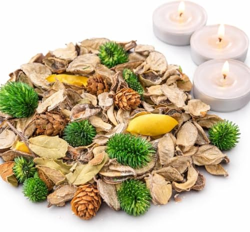 Set de popurrí aromático WALWI de sándalo y pachulí | Aroma cálido para el hogar y Elegante decoración de Mesa con 3 Velas de té sin Aroma