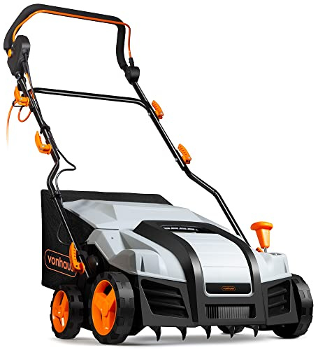 VonHaus Escarificador/Aireador/Rastrillo Eléctrico 1800W – Para Escarificar Y Rastrillar El Césped, Elimina Fieltro, Musgo Y Hojas Secas, Aireación Del Suelo, Caja 55L, 5 Alturas, Ancho 38cm