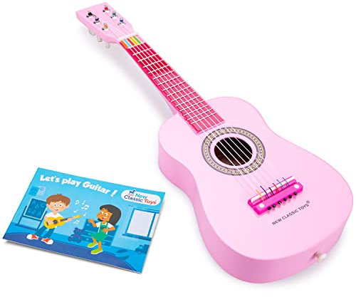 New Classic Toys Musikinstrument für Anfänger, Gitarre mit Notenbuch – Pink