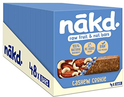 Nakd Cashew Cookie Natural Fruit & Nut Bars - Vegan - Healthy Snack - Gluten Free, 35 g (Multipack case 48 Bars)
