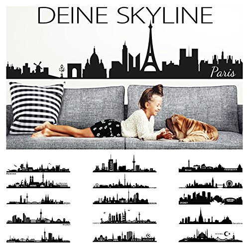 Wandora Wandtattoo Skyline Essen I schwarz (BxH) 100 x 28 cm I Wohnzimmer selbstklebend Sticker Aufkleber Stadt Städte der Welt Wandsticker Wandaufkleber W1366