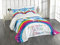 ABAKUHAUS Einhorn Tagesdecke Set, Einhorn Regenbogen-Fantasie, Set mit Kissenbezügen Waschbar, für Doppelbetten 220 x 220 cm, Mehrfarbig Blau