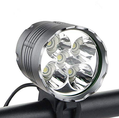 WASAGA Lumières de Bicyclette de 6000 lumens 5 LED, vélo de Montagne étanche avec Batterie Rechargeable de 6400 mAh, Phare Avant à 3 Modes (Améliorer-8400mAh-EU)