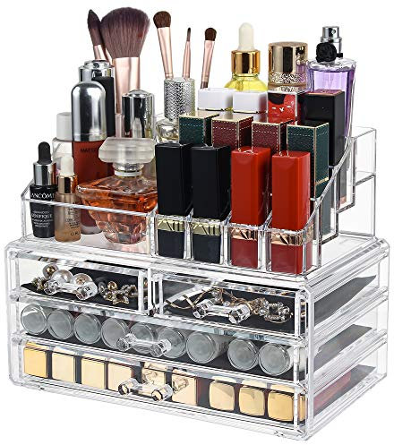 DAWOO Make-up Organiser Acrylic Jewellery BoxProducts Cosmetic Organiser Drawers Makeup Storage Case (Transparent,4 Drawers)