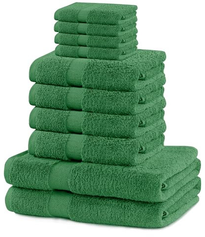 DecoKing 10er Set Baumwolle Qualität 525g/m² 4 Gästehandtücher 30x50 cm 4 Handtücher 50x100 cm und 2 Badetücher 70x140 cm grün saugfähig Marina