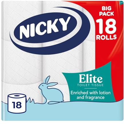 Nicky Elite 3 Ply Quilted Toilet Tissue, 18 Rolls