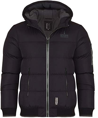 Spindle Childrens Boys Padded Winter Coat School Hooded Fleece Lined Jacket Zip Pockets Youths (11-12 Years, Black Grey)