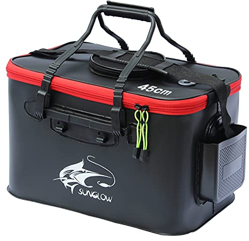 Seau à appât de pêche pliable portable, récipient multifonction pour appâts de pêche vivants, sac de pêche en plein air en EVA et seau de protection pour poissons (noir, 30 l)