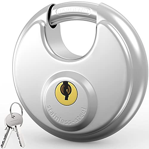 Diyife Sécurise Cadenas Rond, Cadenas à Clé pour L'extérieur Imperméable, 70mm Corps en Acier Inoxydable Robuste, Manille de 9,5 mm pour Dans Les Garages, Clôtures, Entrepôts, Casiers, 2 Clés