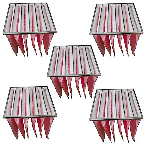 vhbw 5x Taschenfilter für Klima- und Lüftungsanlagen - Filter F7, 59,2 x 59,2 x 60 cm, Rosa
