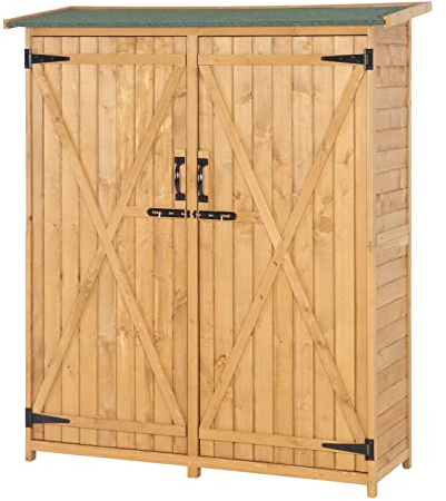 VINGLI Upgraded Outdoor Wooden Storage Shed, Extra Large Garden Shed Outside Tool Cabinet with 2 Safety Latches, Patio Storage Organizer for Garden Yard Lawn Equipment, Teak