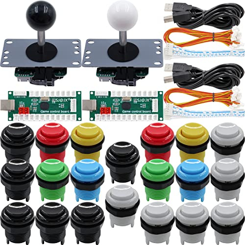 SJ@JX Arcade Game 2 Player Controller DIY Kit Microswitch Recessed Button 4&8 Way Joystick Zero Delay USB Encoder Fighting Stick Handles Console for PC MAME Raspberry Pi Retropie
