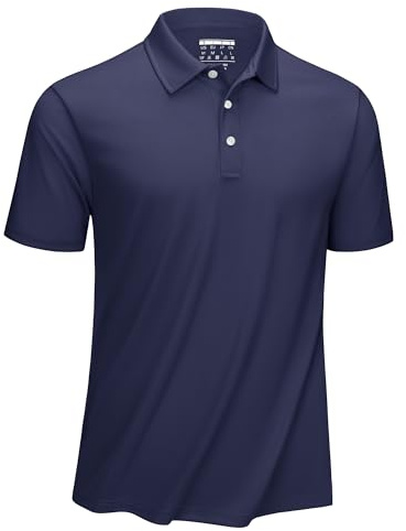 KEFITEVD Pikétröjor för män andas snabbtorkande polyester sommar golf ledig arbetströja med knapp, marinblå, XL